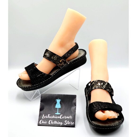 Alegria Womens Black Metallic Detailing Leather Verona Pewter Mosaic Sz 8.5 2319 - Picture 1 of 16